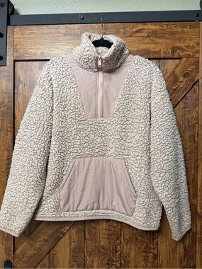 Express Cream Sherpa Pullover Jacket with Light Pink Panels